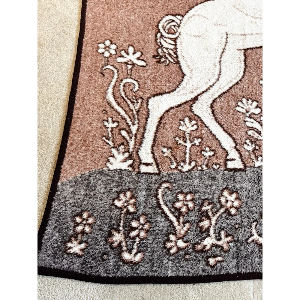 Vintage Reversible Unicorn Throw Blanket Floral Cottagecore Brown 84 x 52 Plush
